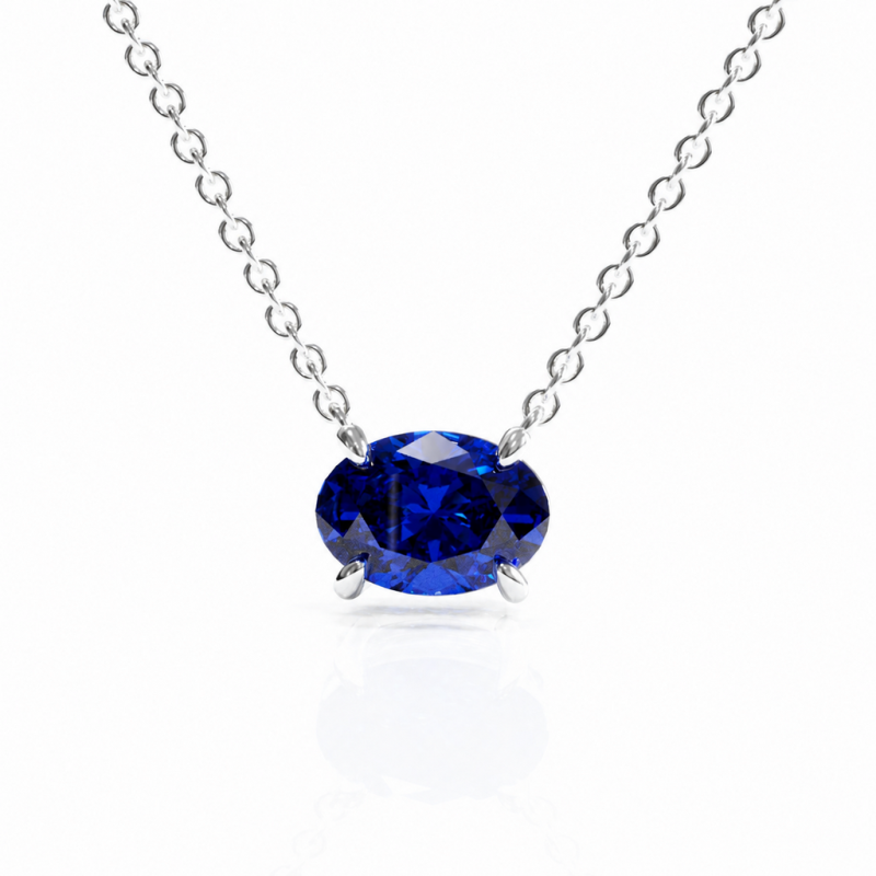Oval Cut Lab Grown Sapphire Solitaire Pendant - Image 3