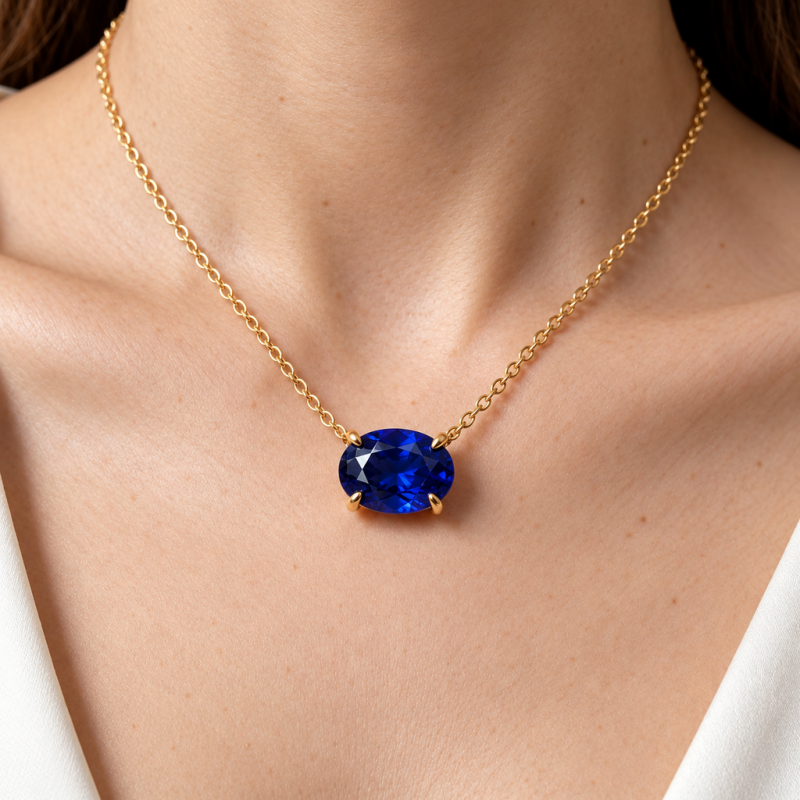 Oval Cut Lab Grown Sapphire Solitaire Pendant - Image 5