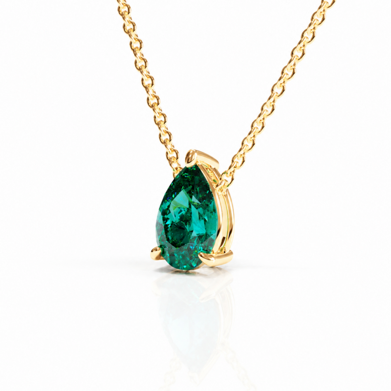 Pear Cut Lab Grown Emerald Solitaire Pendant - Image 4