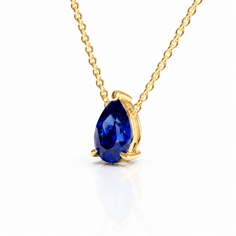 Pear Cut Lab Grown Sapphire Solitaire Pendant - Image 4