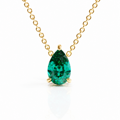 Pear Cut Lab Grown Emerald Solitaire Pendant