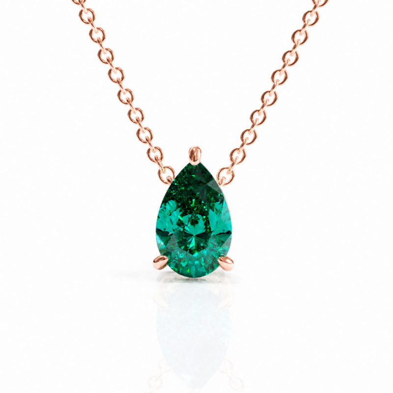 Pear Cut Lab Grown Emerald Solitaire Pendant - Image 2