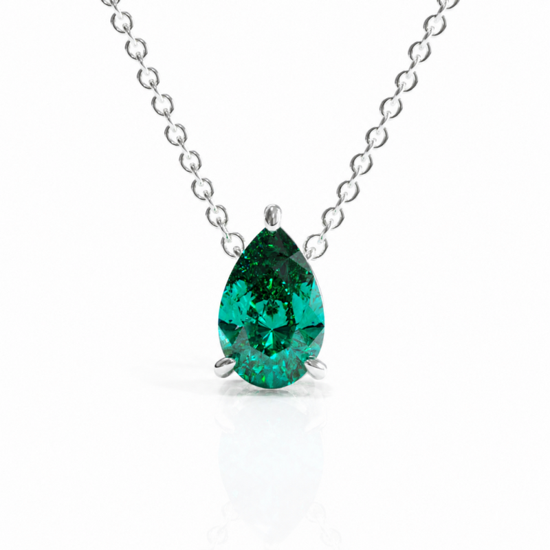 Pear Cut Lab Grown Emerald Solitaire Pendant - Image 3