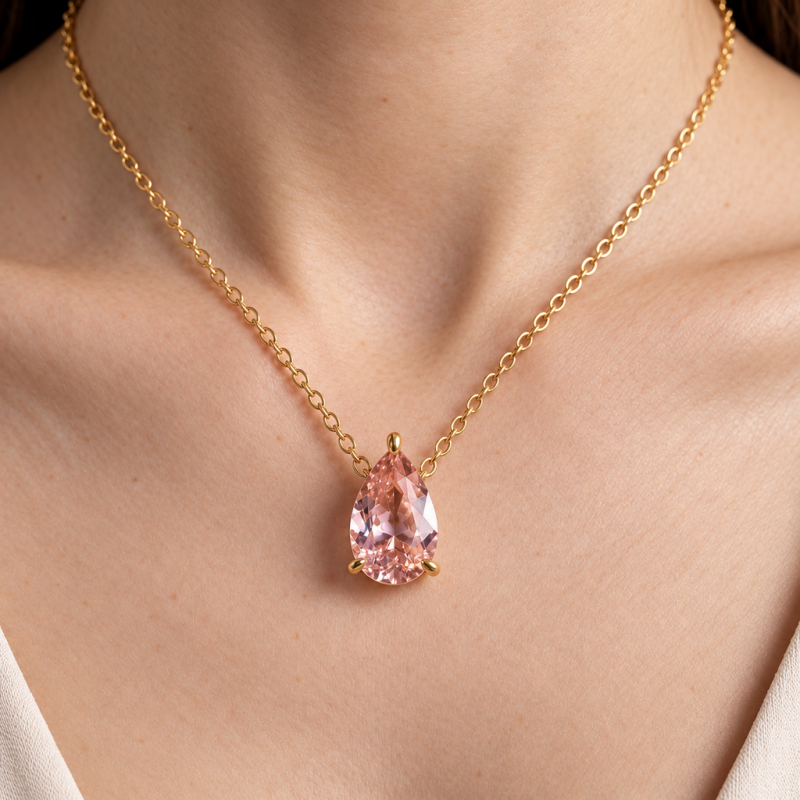 Pear Cut Lab Grown Morganite Solitaire Pendant - Image 5