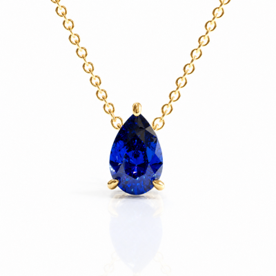 Pear Cut Lab Grown Sapphire Solitaire Pendant