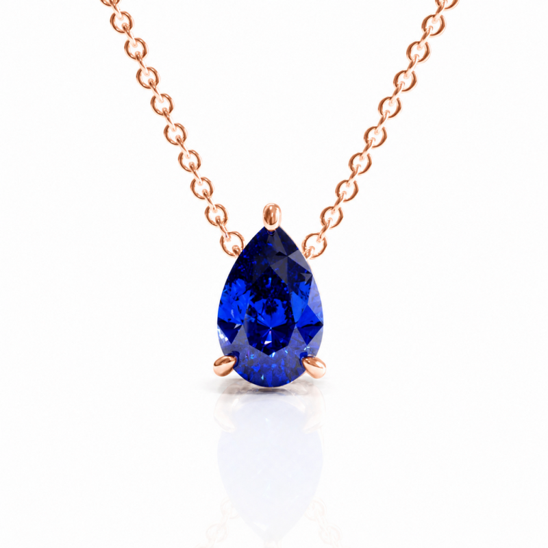 Pear Cut Lab Grown Sapphire Solitaire Pendant - Image 2