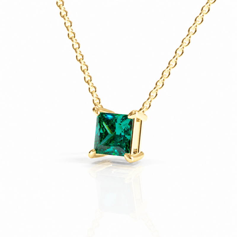 Princess Cut Lab Grown Emerald Solitaire Pendant - Image 4