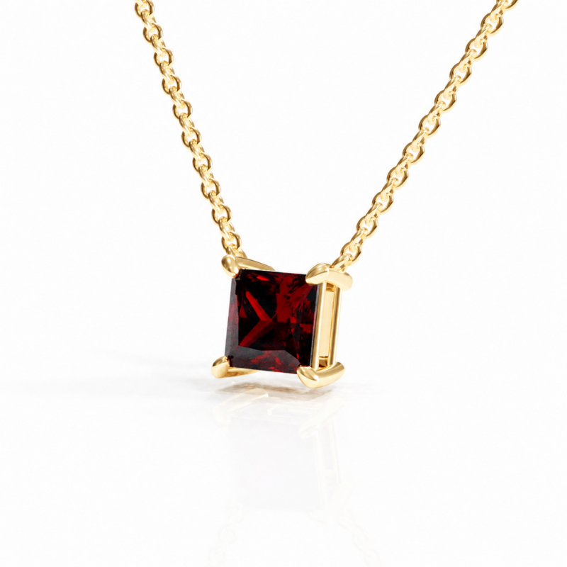 Princess Cut Lab Grown Ruby Solitaire Pendant - Image 4