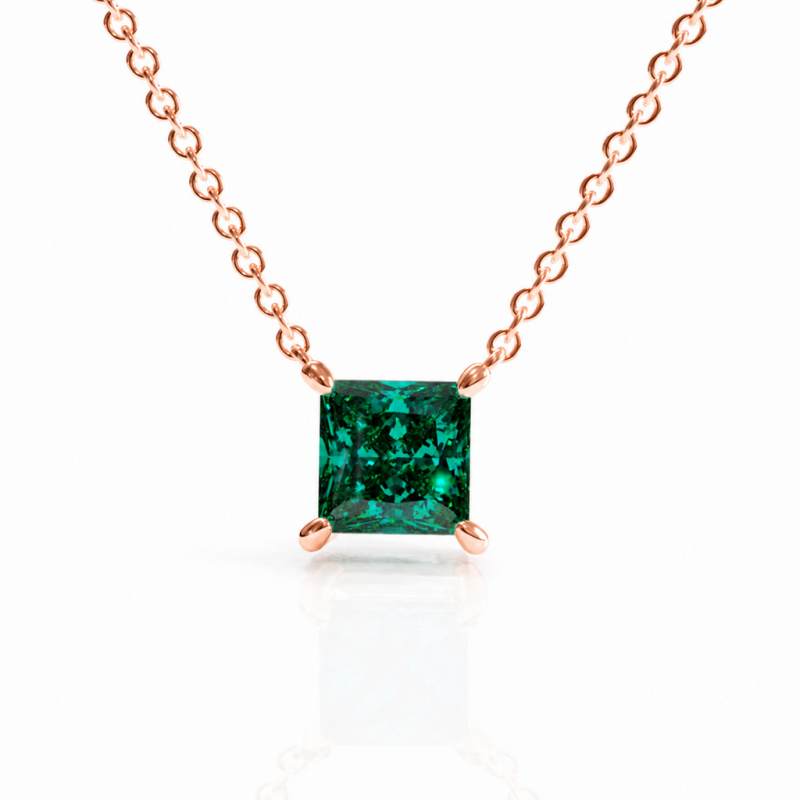 Princess Cut Lab Grown Emerald Solitaire Pendant - Image 2
