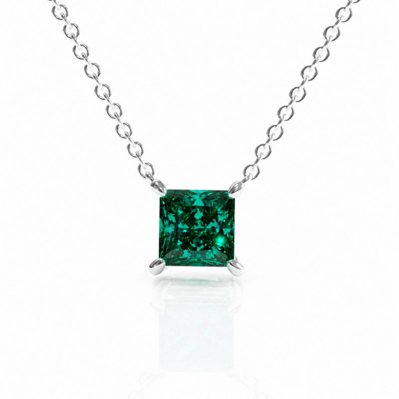 Princess Cut Lab Grown Emerald Solitaire Pendant - Image 3