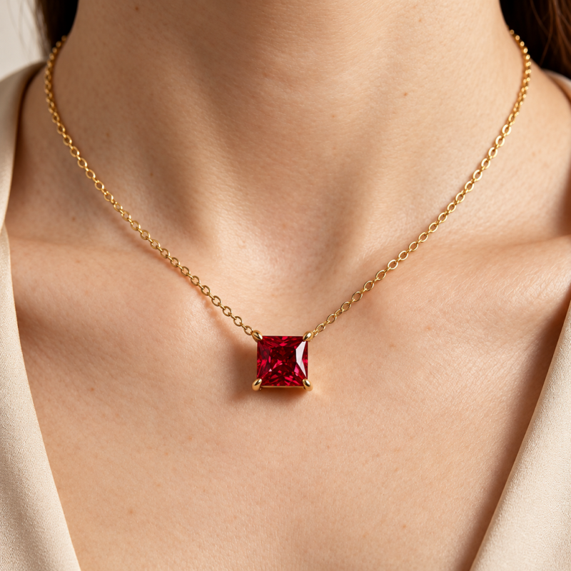 Princess Cut Lab Grown Ruby Solitaire Pendant - Image 5