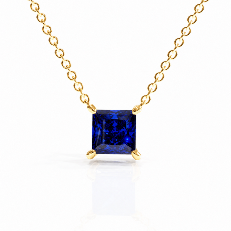 Princess Cut Lab Grown Sapphire Solitaire Pendant - Image 1