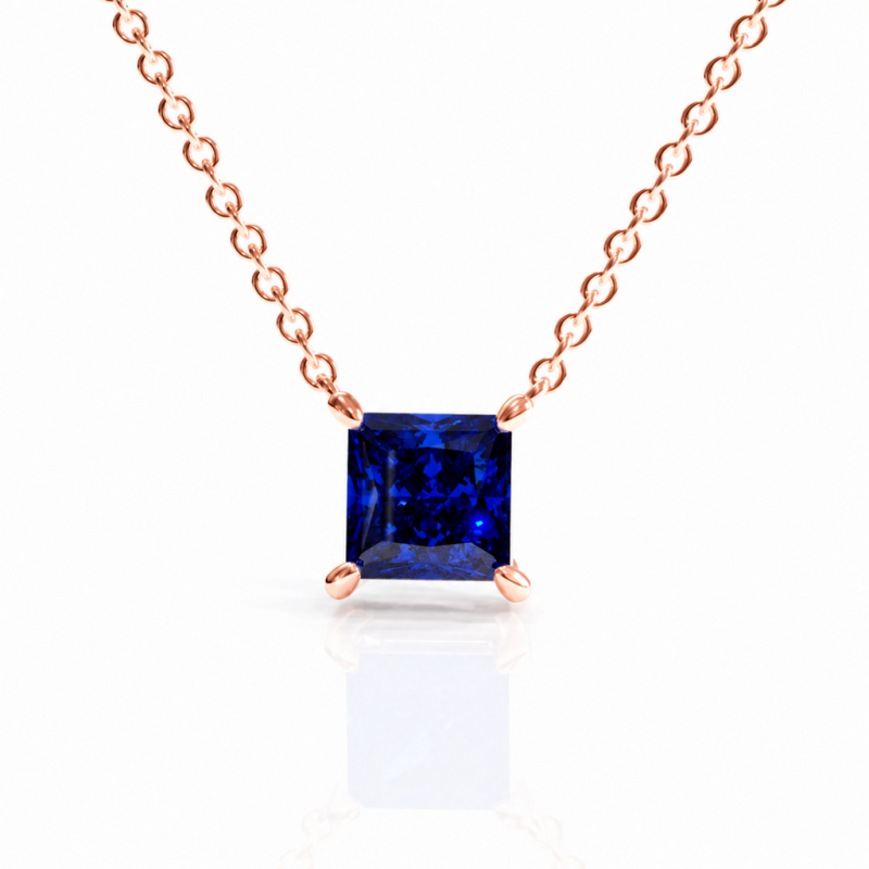 Princess Cut Lab Grown Sapphire Solitaire Pendant - Image 2