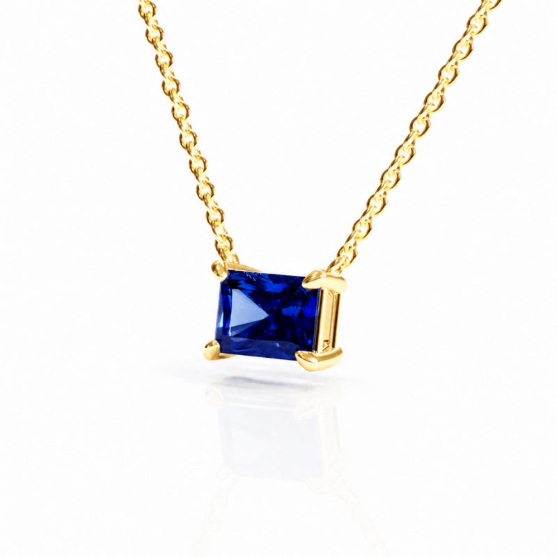 Radiant Cut Lab Grown Sapphire Solitaire Pendant - Image 4