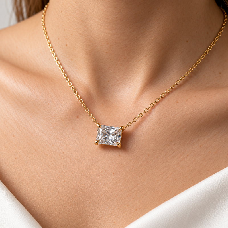 Radiant Cut Moissanite Solitaire Pendant - Image 5