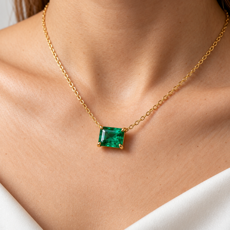 Radiant Cut Lab Grown Emerald Solitaire Pendant - Image 5