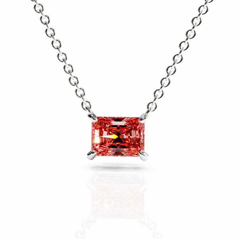 Radiant Cut Lab Grown Morganite Solitaire Pendant - Image 3