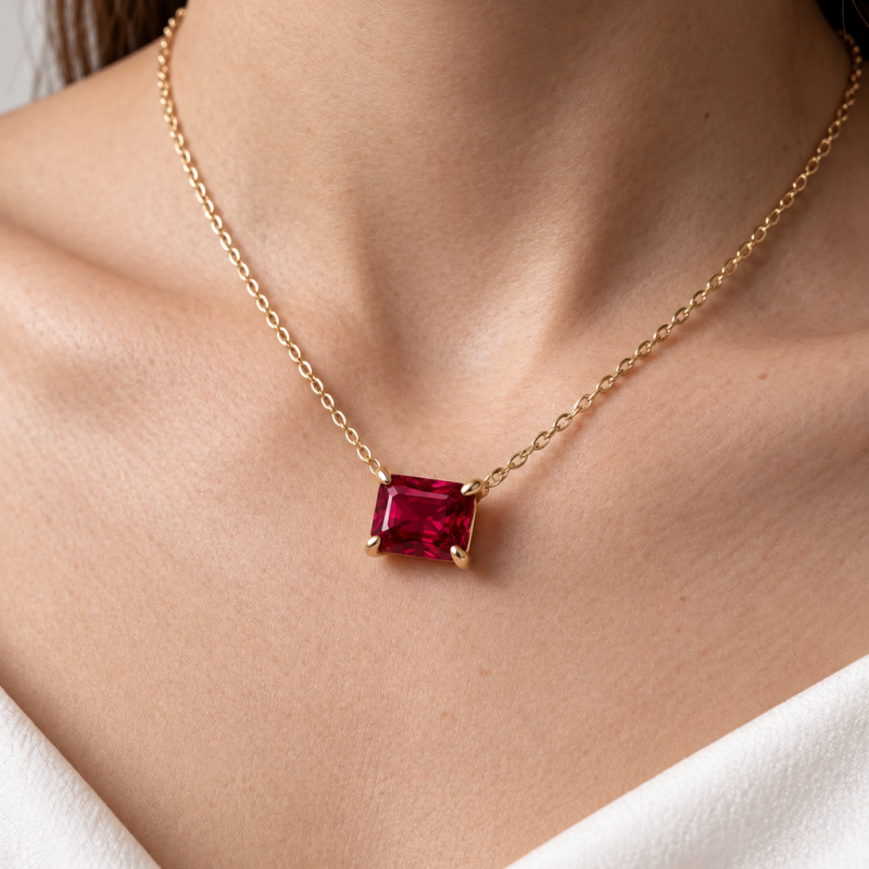 Radiant Cut Lab Grown Ruby Solitaire Pendant - Image 5