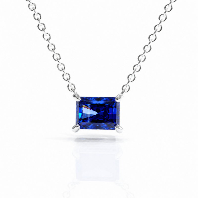 Radiant Cut Lab Grown Sapphire Solitaire Pendant - Image 3