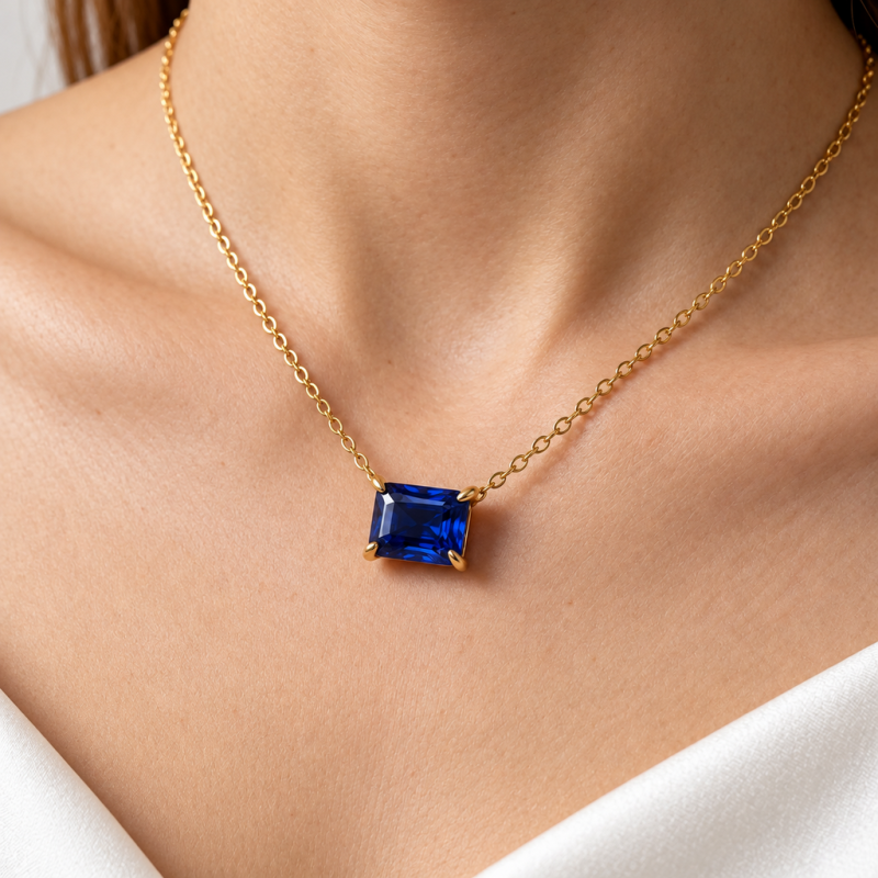 Radiant Cut Lab Grown Sapphire Solitaire Pendant - Image 5