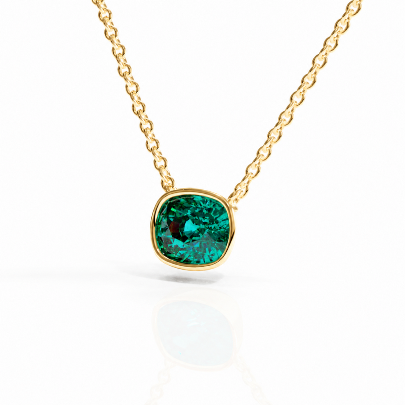 Elongated Cushion Cut Lab Grown Emerald Solitaire Pendant - Image 4