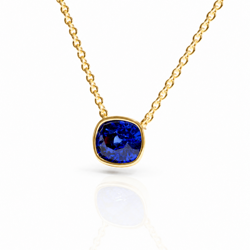 Elongated Cushion Cut Lab Grown Sapphire Solitaire Pendant - Image 4
