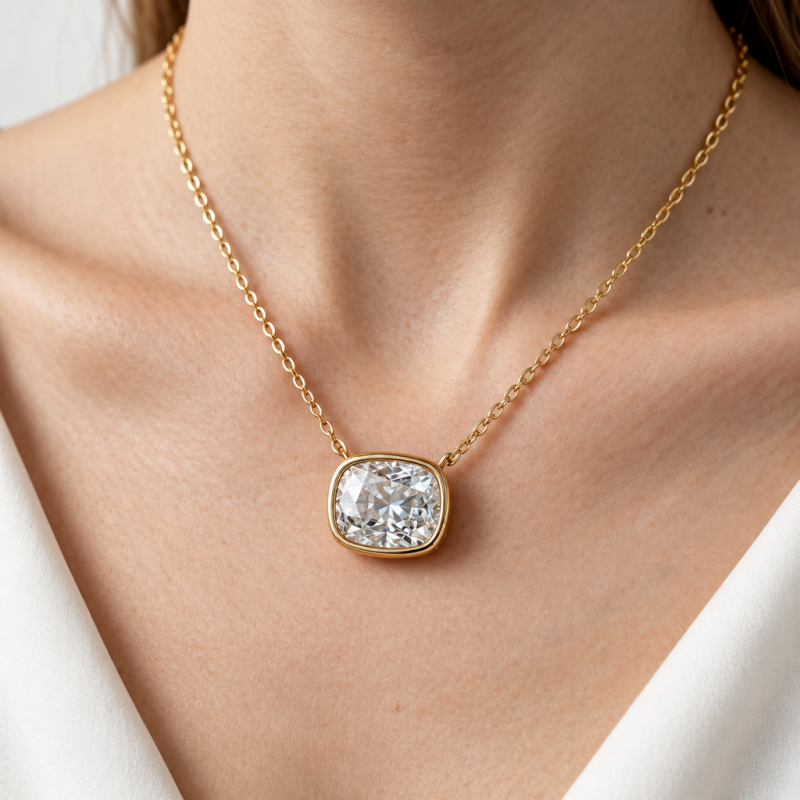Elongated Cushion Cut Moissanite Solitaire Pendant - Image 5