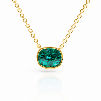 Elongated Cushion Cut Lab Grown Emerald Solitaire Pendant