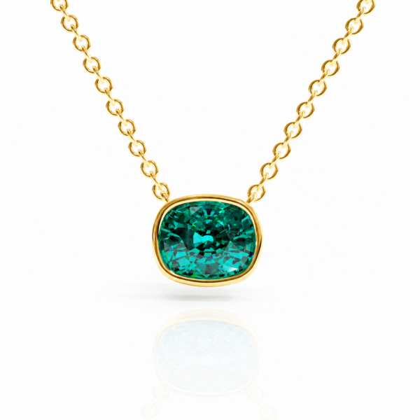 Elongated Cushion Cut Lab Grown Emerald Solitaire Pendant