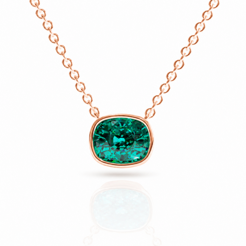 Elongated Cushion Cut Lab Grown Emerald Solitaire Pendant - Image 2