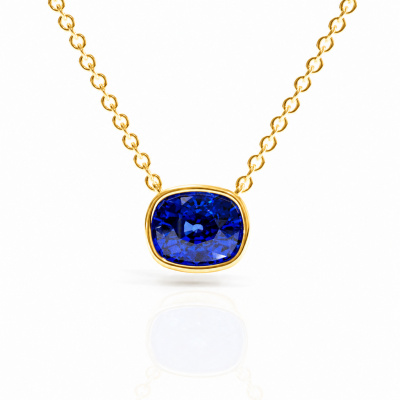 Elongated Cushion Cut Lab Grown Sapphire Solitaire Pendant