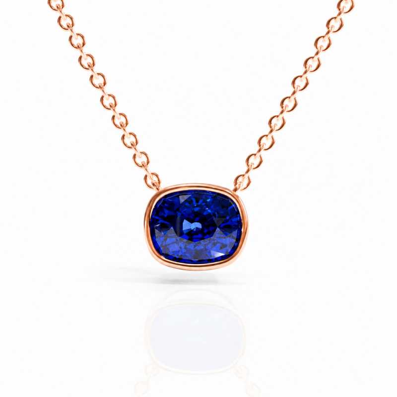 Elongated Cushion Cut Lab Grown Sapphire Solitaire Pendant - Image 2