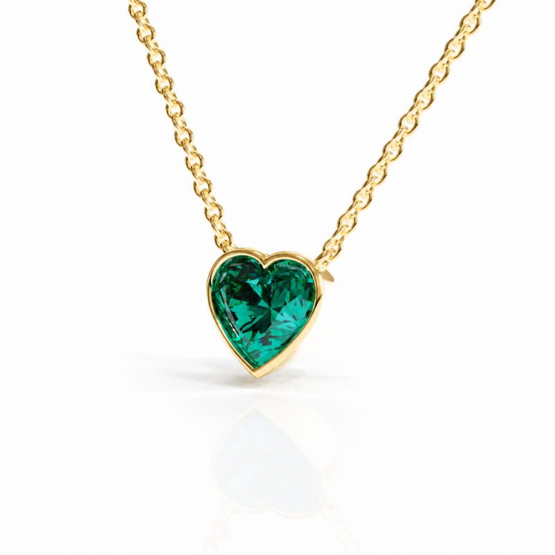 Heart Cut Lab Grown Emerald Solitaire Pendant - Image 4