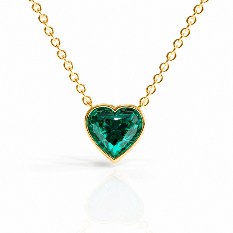 Heart Cut Lab Grown Emerald Solitaire Pendant - Image 1
