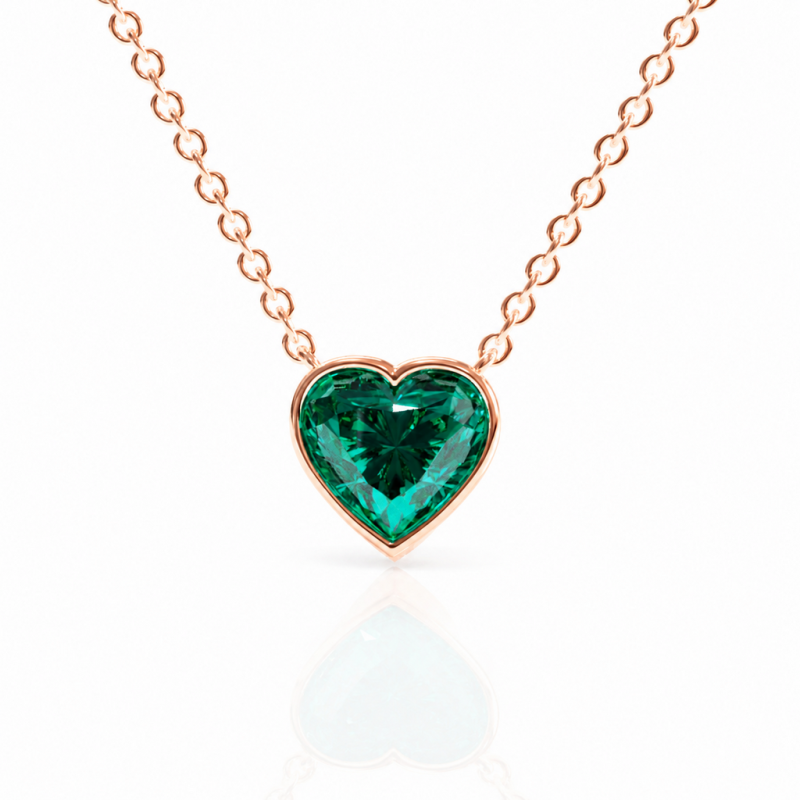 Heart Cut Lab Grown Emerald Solitaire Pendant - Image 2