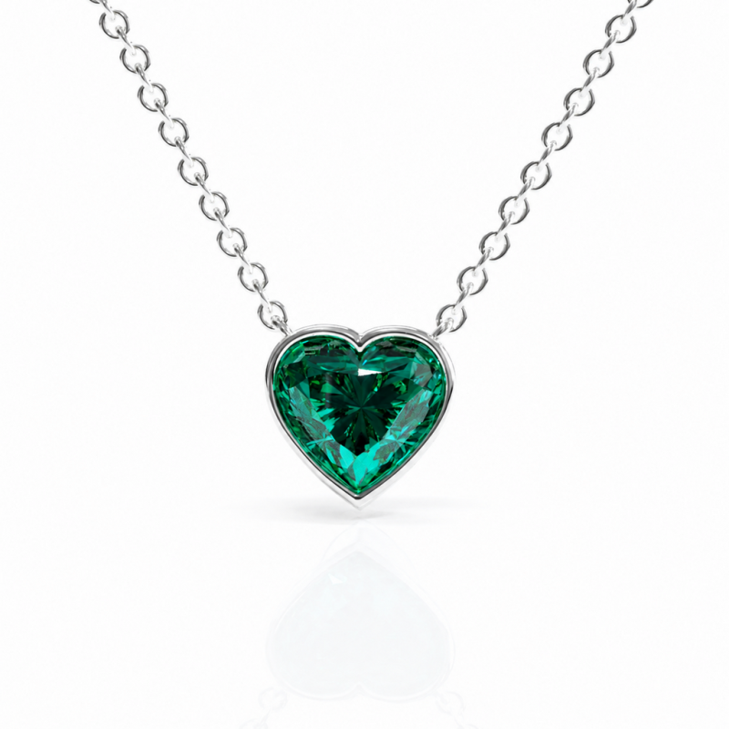 Heart Cut Lab Grown Emerald Solitaire Pendant - Image 3