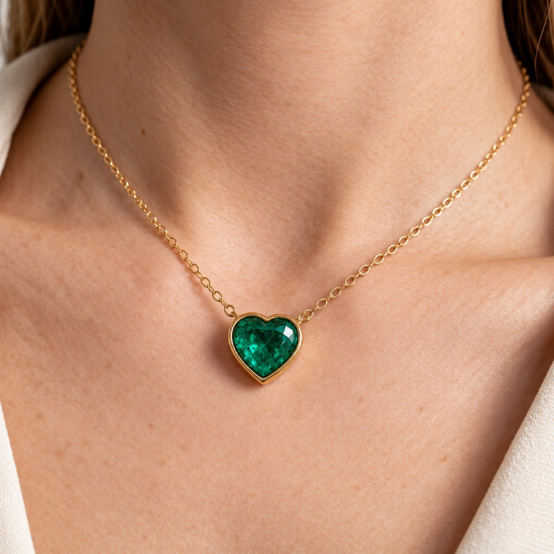 Heart Cut Lab Grown Emerald Solitaire Pendant - Image 5