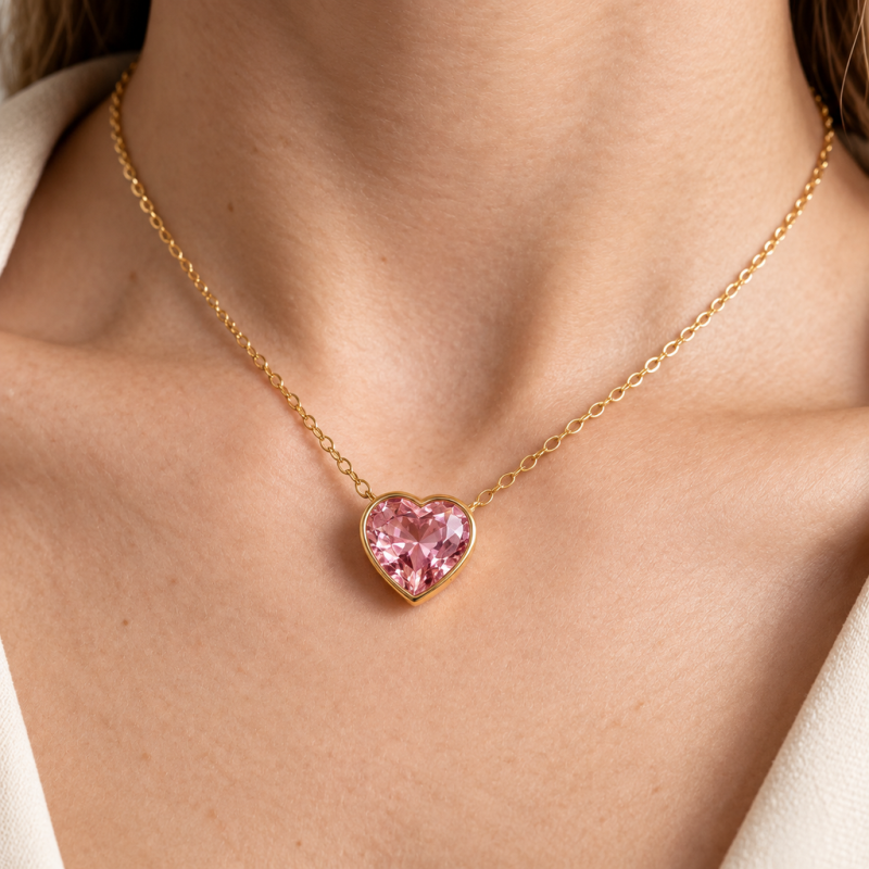 Heart Cut Lab Grown Morganite Solitaire Pendant - Image 5