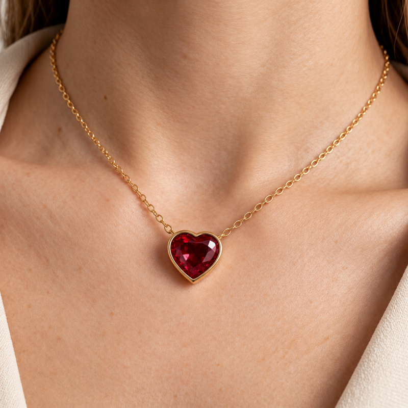 Heart Cut Lab Grown Ruby Solitaire Pendant - Image 5