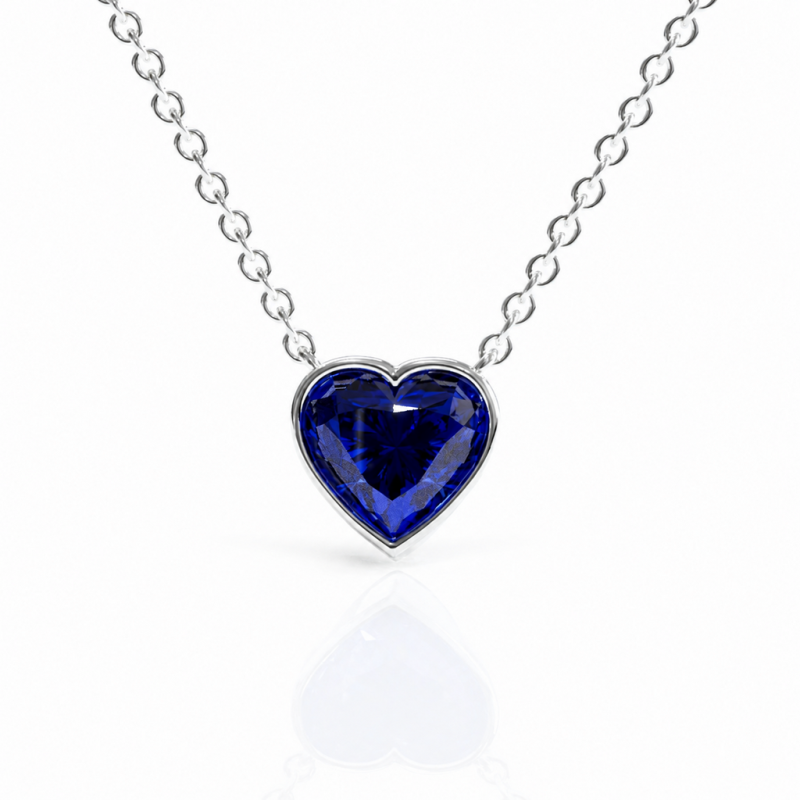 Heart Cut Lab Grown Sapphire Solitaire Pendant - Image 3