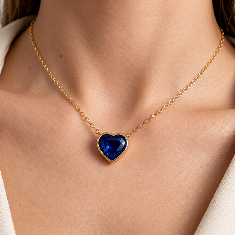 Heart Cut Lab Grown Sapphire Solitaire Pendant - Image 5