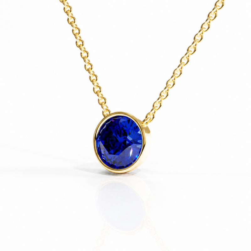 Round Cut Lab Grown Sapphire Solitaire Pendant - Image 4