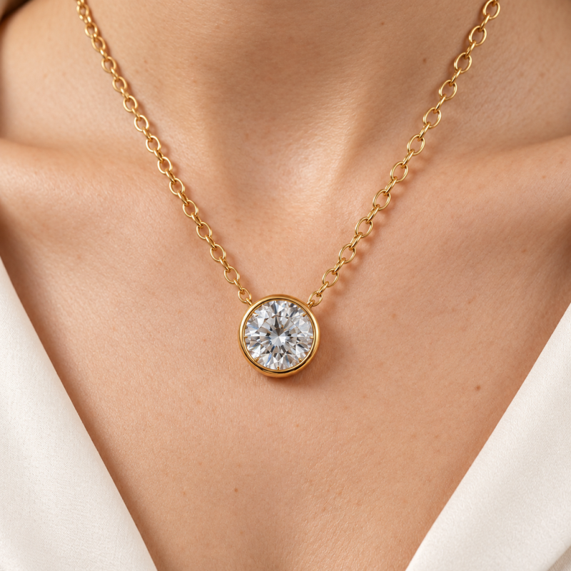 Round Cut Moissanite Solitaire Pendant - Image 5