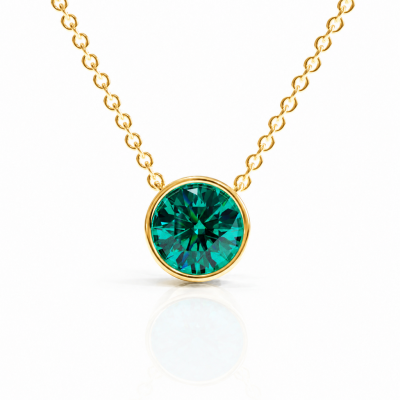 Round Cut Lab Grown Emerald Solitaire Pendant