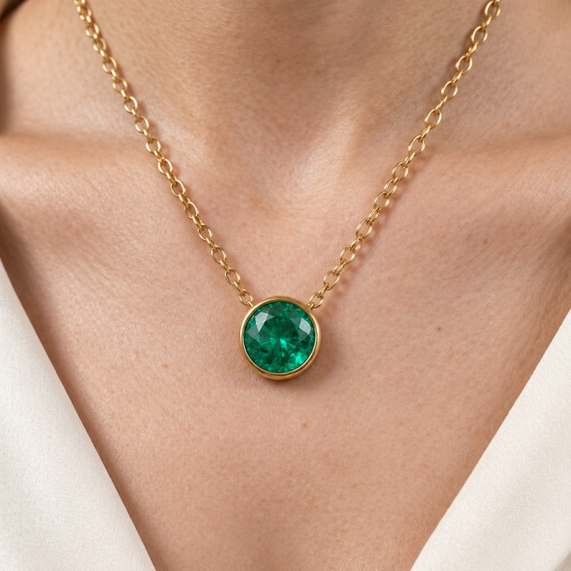 Round Cut Lab Grown Emerald Solitaire Pendant - Image 5