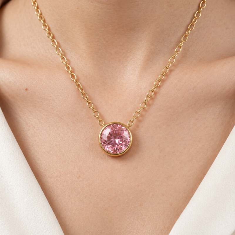 Round Cut Lab Grown Morganite Solitaire Pendant - Image 5