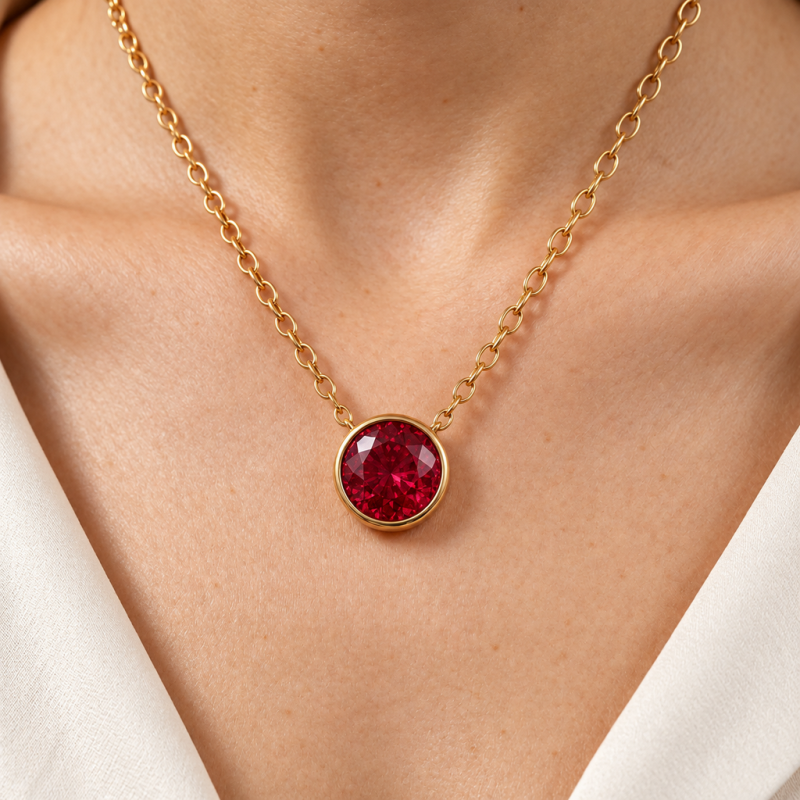 Round Cut Lab Grown Ruby Solitaire Pendant - Image 5