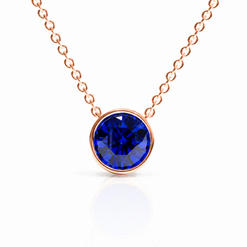 Round Cut Lab Grown Sapphire Solitaire Pendant - Image 2