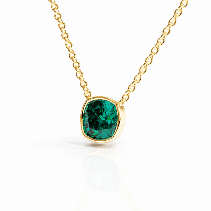 Cushion Cut Lab Grown Emerald Solitaire Pendant - Image 4