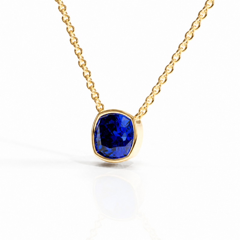 Cushion Cut Lab Grown Sapphire Solitaire Pendant - Image 4
